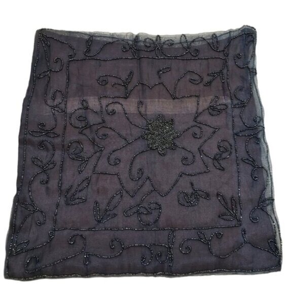 Deep Blue Sheer Beaded Cushion Cover Pillow Case Moody Maximalist Boho - Picture 1 of 13